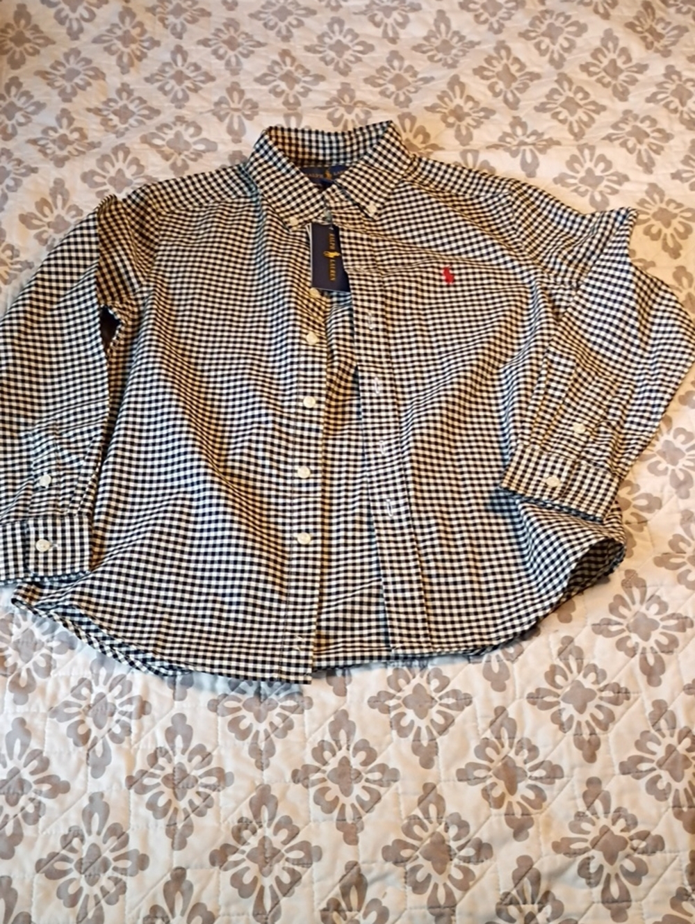 Classic Ralph Lauren Black & White Check Button-Down Shirt for Kids